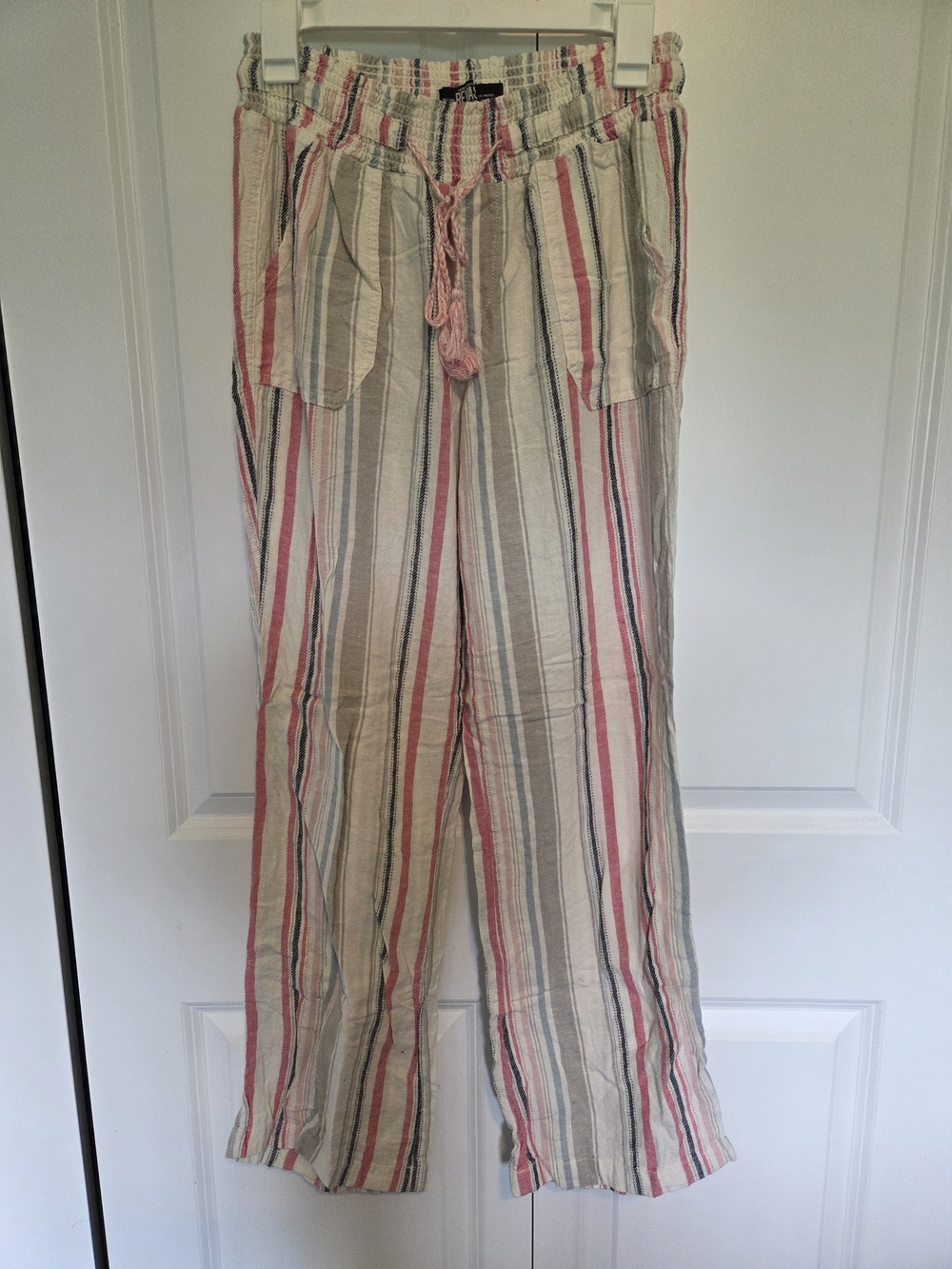 Rewash Striped Wide-Leg Pants in Cream, Pink & Gray